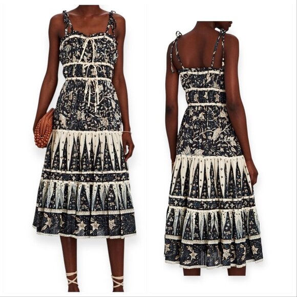 Ulla Johnson Indah Dress, Size 2, Rainforest , Cream/black, New with tag - Picture 2 of 16